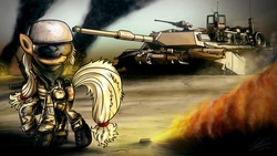 Size: 1920x1080 | Tagged: safe, artist:dori-to, applejack, g4, gun, m1 abrams, military, soldier, tank (vehicle), war