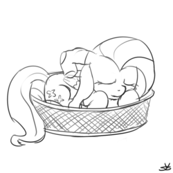 Size: 900x900 | Tagged: safe, artist:speccysy, fluttershy, pony, g4, basket, clothes, female, pony in a basket, sleeping, socks, solo