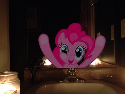 Size: 3264x2448 | Tagged: safe, artist:serindo, pinkie pie, earth pony, pony, g4, bathroom, candle, high res, irl, mirror, photo, ponies in real life, vector