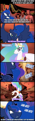 Size: 648x2237 | Tagged: safe, artist:irie-mangastudios, princess celestia, princess luna, g4, black dynamite, comic, moon, rock