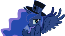 Size: 3618x1994 | Tagged: safe, artist:theonewiththeoctaves, princess luna, alicorn, pony, g4, female, hat, mare, simple background, solo, spread wings, top hat, transparent background, wings