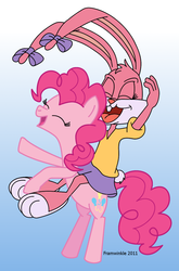 Size: 800x1210 | Tagged: safe, artist:framwinkle, pinkie pie, earth pony, pony, rabbit, g4, animal, babs bunny, crossover, tiny toon adventures