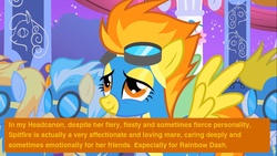 Size: 1000x562 | Tagged: safe, artist:zaedrin, edit, edited screencap, screencap, high winds, lightning streak, misty fly, rainbow dash, spitfire, surprise (g4), g4, caption, headcanon, implied shipping, text