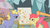 Size: 500x277 | Tagged: safe, screencap, apple bloom, applejack, ponet, earth pony, pony, unicorn, call of the cutie, g4, apple, apron, brush, clothes, faic, female, filly, foal, food, mouth hold, painting, splattered, youtube caption