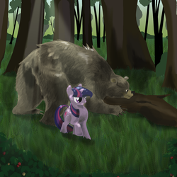 Size: 990x990 | Tagged: safe, artist:sessalisk, twilight sparkle, bear, g4, female, filly, solo