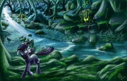 Size: 1891x1208 | Tagged: safe, artist:ellybethe, twilight sparkle, pony, timber wolf, unicorn, journey of the spark, g4, chase, concept art, crying, female, forest, mare, monster, teary eyes, unicorn twilight, wallpaper