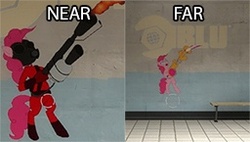 Size: 256x145 | Tagged: artist needed, safe, pinkie pie, earth pony, pony, g4, female, pyro (tf2), solo, spray, team fortress 2