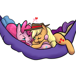 Size: 500x500 | Tagged: safe, artist:mt, applejack, pinkie pie, g4, female, hammock, lesbian, ship:applepie, shipping, sleeping