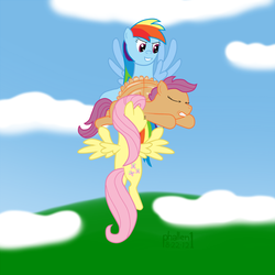 Size: 1080x1080 | Tagged: safe, artist:phallen1, fluttershy, rainbow dash, scootaloo, g4