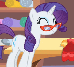 Size: 530x482 | Tagged: safe, screencap, rarity, pony, g4, season 1, suited for success, animated, cropped, female, glasses, nodding, solo