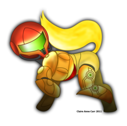 Size: 800x792 | Tagged: safe, artist:claireannecarr, earth pony, pony, armor, female, mare, metroid, ponified, samus aran, simple background, solo, transparent background