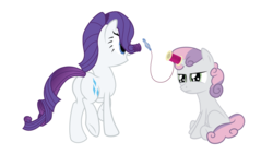 Size: 8000x4500 | Tagged: safe, artist:justablankflank, rarity, sweetie belle, pony, unicorn, g4, absurd resolution, duo, duo female, female, filly, mare, simple background, sisters, spool, transparent background