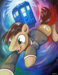 Size: 2060x2648 | Tagged: dead source, safe, artist:milesofcrochet, doctor whooves, time turner, earth pony, pony, g4, crossover, high res, male, solo, stallion, tardis