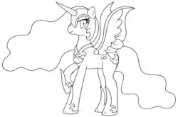 Size: 1219x805 | Tagged: safe, artist:mintystitch, nightmare moon, pony, g4, black and white, female, grayscale, lineart, monochrome, solo