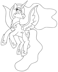 Size: 906x1115 | Tagged: safe, artist:mintystitch, nightmare moon, pony, g4, black and white, female, grayscale, lineart, monochrome, solo