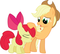 Size: 2581x2299 | Tagged: safe, artist:jay-kuro, apple bloom, applejack, pony, g4, duo, high res, petting, simple background, transparent background, vector