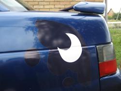 Size: 1272x954 | Tagged: safe, artist:powervega, princess luna, g4, car, cutie mark, irl, itasha, lada, photo, russian