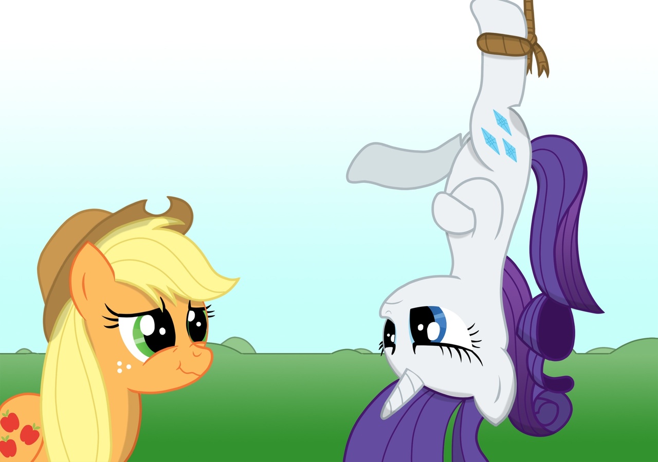 #80929 - safe, artist:bcrich40, applejack, rarity, hung upside down ...