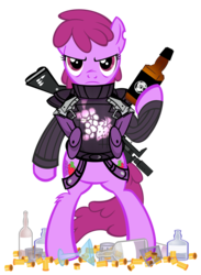 Size: 1027x1400 | Tagged: safe, artist:pixelkitties, berry punch, berryshine, earth pony, pony, g4, bipedal, drink, gun, punisher, rifle, simple background, the punisher, transparent background