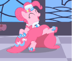 Size: 555x475 | Tagged: safe, screencap, pinkie pie, earth pony, pony, g4, season 1, the best night ever, animated, bipedal, can-can, clothes, cropped, cute, dancing, diapinkes, dress, dress lift, eyes closed, female, gala dress, gif, loop, mare, pinkie pie's first gala dress, singing, solo