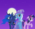 Size: 1800x1500 | Tagged: safe, artist:empty-10, princess luna, trixie, twilight sparkle, alicorn, pony, unicorn, g4, female, floppy ears, mare, moon, raised hoof, spread wings, trio, trio female, unicorn twilight, wings