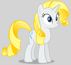 Size: 995x899 | Tagged: dead source, safe, artist:jan, rarity, pony, unicorn, g4, alternate hair color, blonde, blondity, female, gray background, horn, mare, simple background, solo, standing, surprised, wrong eye shape