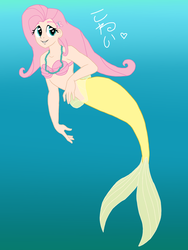 Size: 3000x4000 | Tagged: safe, artist:the-epicteer, fluttershy, mermaid, g4, disney, disney princess, female, humanized, mermaidized, mershy, midriff, parody, princess ariel, seashell, solo, species swap, the little mermaid