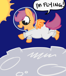 Size: 537x613 | Tagged: safe, artist:daisydaisydoodles, scootaloo, g4, "flying", astronaut, flying, happy, moon, space, spacesuit