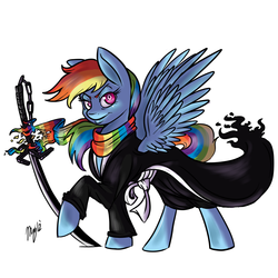 Size: 1200x1200 | Tagged: dead source, safe, artist:maximos, rainbow dash, pegasus, pony, g4, anime, bankai, bleach (manga), clothes, female, parody, robe, scarf, simple background, solo, sword, white background