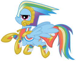 Size: 5222x4180 | Tagged: safe, artist:jennieoo, rainbow dash, pegasus, pony, g4, suited for success, absurd resolution, armor, clothes, dress, female, flying, gala dress, mare, show accurate, simple background, smiling, smirk, solo, transparent background