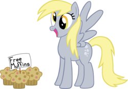 Size: 4284x3000 | Tagged: safe, artist:thejourneysend, derpy hooves, pegasus, pony, g4, female, happy, mare, muffin, simple background, solo, spread wings, transparent background, wings