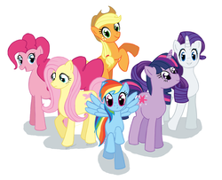 Size: 3890x3166 | Tagged: safe, artist:seeminglycaptivating, applejack, fluttershy, pinkie pie, rainbow dash, rarity, twilight sparkle, earth pony, pegasus, pony, unicorn, g4, female, high res, horn, mane six, mare, open mouth, open smile, rearing, simple background, smiling, spread wings, unicorn twilight, white background, wings