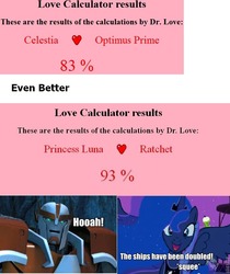 Size: 677x807 | Tagged: safe, princess luna, g4, crack shipping, crossover shipping, female, love calculator, male, meta, ratchet, robosexual, shipping, straight, text, transformers