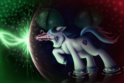 Size: 2000x1343 | Tagged: safe, artist:anadukune, shining armor, pony, unicorn, g4, fight, force field, magic, male, stallion