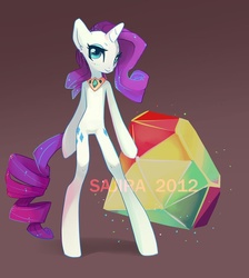 Size: 600x671 | Tagged: dead source, safe, artist:sambragg, rarity, pony, unicorn, semi-anthro, g4, bipedal, diamond, smiling, solo