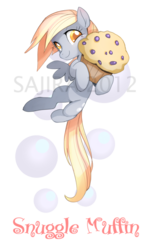 Size: 400x657 | Tagged: dead source, safe, artist:sambragg, derpy hooves, pegasus, pony, g4, female, happy, mare, muffin, snuggle bubble muffin, watermark