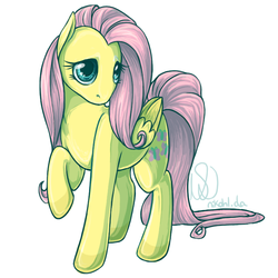 Size: 720x720 | Tagged: safe, artist:nikohl, fluttershy, pegasus, pony, g4, female, folded wings, looking at you, mare, raised hoof, simple background, solo, standing, three quarter view, turned head, white background, wings