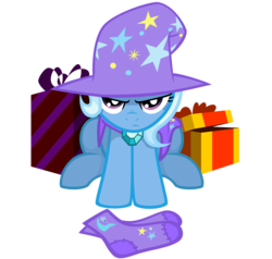 Size: 6301x6000 | Tagged: safe, artist:cptshutterfly, trixie, g4, absurd resolution, christmas, clothes, present, simple background, socks, transparent background, unamused, vector
