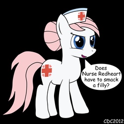 Size: 1920x1920 | Tagged: safe, artist:christiancerda, nurse redheart, earth pony, pony, g4, dialogue, female, mare, nurse, simple background, smiling, solo