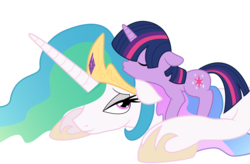 Size: 8560x5600 | Tagged: safe, artist:bri-sta, artist:mamandil, princess celestia, twilight sparkle, alicorn, pony, unicorn, g4, absurd resolution, colored, duo, female, filly, filly twilight sparkle, kissing, mare, momlestia, platonic kiss, simple background, sleepy, transparent background, unicorn twilight, vector