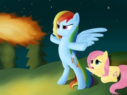 Size: 2000x1500 | Tagged: safe, artist:kobaloi, fluttershy, rainbow dash, g4, fire