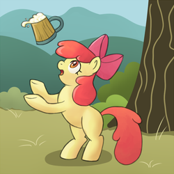 Size: 750x750 | Tagged: safe, artist:marikaefer, apple bloom, earth pony, pony, g4, cider, female, solo