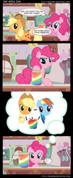 Size: 2358x5737 | Tagged: safe, artist:tehjadeh, applejack, pinkie pie, rainbow dash, earth pony, pony, g4, comic, confused, female, lesbian, mare, ship:appledash, shipping, zap apple jam