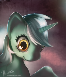 Size: 579x678 | Tagged: safe, artist:hinoraito, lyra heartstrings, pony, unicorn, g4, bust, eyes, female, portrait, solo