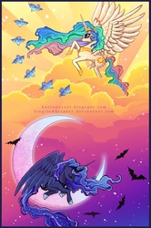 Size: 597x900 | Tagged: safe, artist:fragilewhispers, princess celestia, princess luna, g4