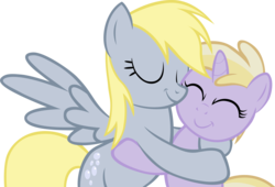 Size: 4478x3046 | Tagged: safe, artist:astringe, derpy hooves, dinky hooves, pegasus, pony, g4, alternate hairstyle, equestria's best mother, female, happy, hug, mare, mother and daughter, recolor, simple background, transparent background, vector