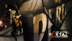 Size: 1920x1080 | Tagged: safe, artist:sh2otingstar, black forest cake, cake, chell, ponified, portal (valve), wallpaper