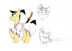 Size: 900x637 | Tagged: safe, artist:spyrothefox, earth pony, pony, crossover, male, ponified, samurai jack, samurai jack (character), stallion