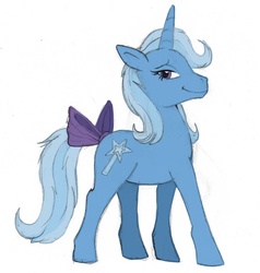Size: 572x600 | Tagged: safe, artist:spyrothefox, trixie, pony, unicorn, g1, g4, :t, bow, cute, diatrixes, female, g4 to g1, generation leap, lidded eyes, looking at you, mare, simple background, smiling, smirk, smug, solo, tail bow, white background