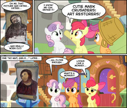 Size: 794x672 | Tagged: safe, apple bloom, scootaloo, sweetie belle, g4, botched ecce homo, comic, cutie mark crusaders